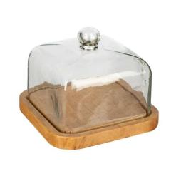 WOOD SERVER W/ GLASS DOME SMALL