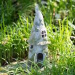 12" FAUX MOSS FAIRY COTTAGE STATUE