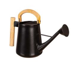 BLACK WATERING CAN W/WOODEN HANDLE